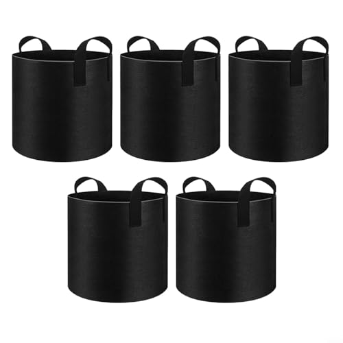 EffiFish Pflanzbeutel mit Griffen, 5 Stück, runde Belüftungsbehälter, Pflanztöpfe für Garten, Innen- und Außenbereich, schwarz, 40 x 30 cm von EffiFish