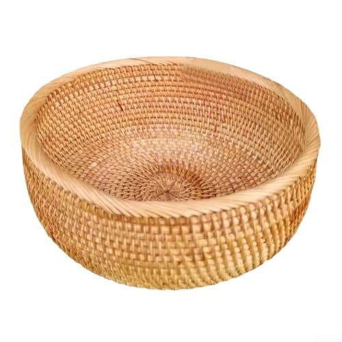 EffiFish Rattan handgewebter runder Aufbewahrungskorb für Obst, Snacks oder getrocknete Waren, natürlich gewebter Schreibtisch-Organizer für Wohnzimmer, Esstisch (groß) von EffiFish