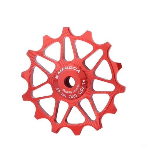 EffiFish Rennrad-Schaltwerk-Riemenscheibe, Keramiklager, CNC-Riemenscheibe, Schaltwerk, 12T, 14T, Rad, vertiefen Sie die Zahnspuren, um den Kettenverlust zu reduzieren (14T rot) von EffiFish