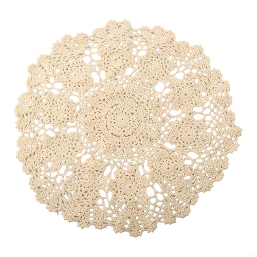 EffiFish Runde Tischmatte aus Baumwolle, Häkelblumen-Platzset, Häkelblumen, Retro, hohles Tischset, Beige, 40 cm von EffiFish