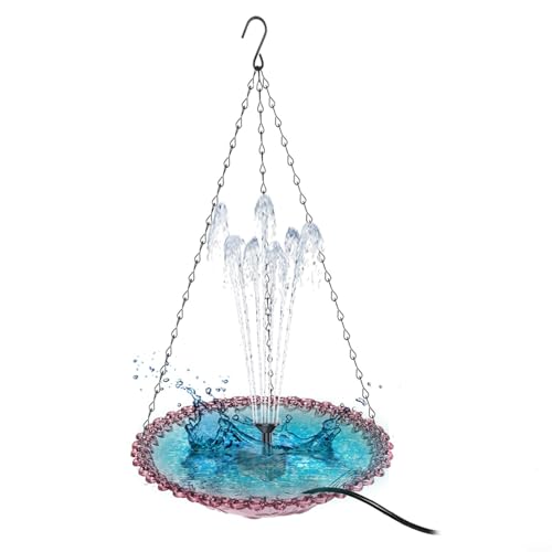 EffiFish Solarbetriebener Vogeltränken-Brunnen, Outdoor-Garten-Wasserspiel, Metallschale, Vogelfutterstation mit Sprinkler für Hinterhof, Terrasse, Rasen (lila) von EffiFish