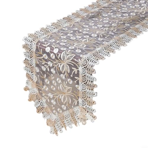 EffiFish Spitze bestickte Tischflagge, ovaler Spitzen-Tischläufer, Esstischdecke für Tisch, bestickte Quaste, Tischflagge, einfache Wartung (40 x 120 cm) von EffiFish
