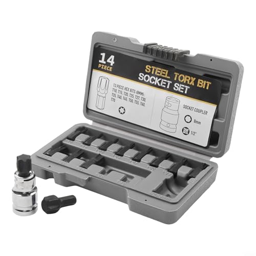 EffiFish Steckschlüssel-Bit-Set, T10-T70 Steckschlüssel-Set für Torx-Bit-Kopf-Ratschenschlüssel, 1-2-Zoll-Antriebsschraubendreher für Automobil-Reparaturen von Haushaltsgeräten EffiFish Steckschlüssel-Bit-Set, T10-T70 Steckschlüssel-Set für Torx-Bit-Kopf-Ratschenschlüssel, 1-2-Zoll-Antriebsschraubendreher für Automobil-Reparaturen von Haushaltsgeräten von EffiFish