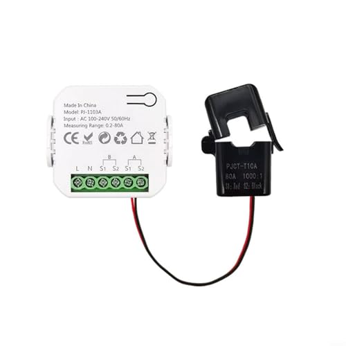 EffiFish WiFi-Strom-Energie-Monitor-Messgerät, mit 2-K-Stromzange, Echtzeit-Spannungsüberwachung, Energiemanagementsystem (weiß, 1CT) von EffiFish