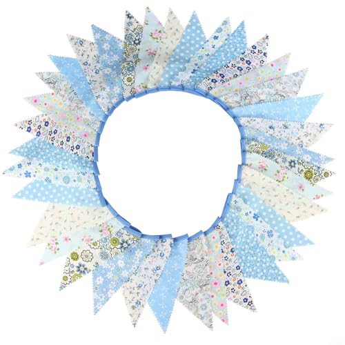 EffiFish Wimpelkette für den Außenbereich, 100 cm, Baumwolle, mit Blumenmuster, für Garten, Party, Hochzeit, Zuhause, Feier, Veranstaltungen im Freien (blau) von EffiFish
