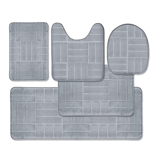 Effiliv 5-teiliges Badezimmerteppich-Set – weiche, rutschfeste Memory-Schaum-Matten – perfekte Kombination aus Luxus und Komfort (Grau/Linie, 5-teiliges Set) von Effiliv