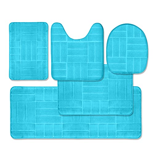 Effiliv Badezimmerteppich-Set 5-teilig – Memory-Schaum-Badezimmermatten-Set, weich und bequem, rutschfest, dick, saugfähig, maschinenwaschbar, Aqua-Blaugrün von Effiliv