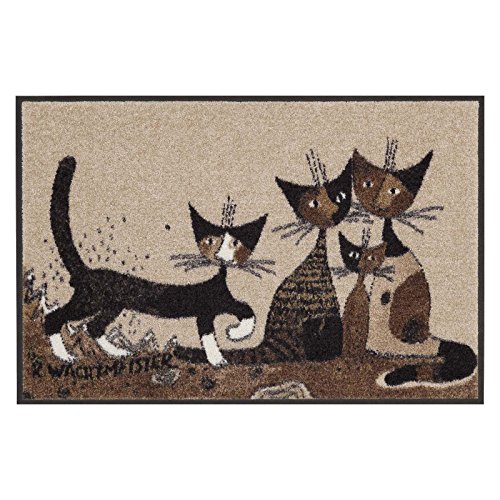 Salonloewe Rosina Wachtmeister Fußmatte Serafino & Friends 50x75 cm Eingangs-Matte waschbar Fussabtreter Katzen bunt Sauberlaufmatte von Salonloewe