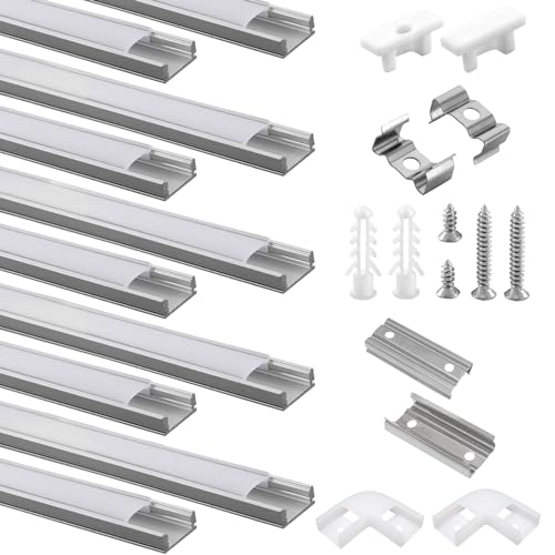 Efishine 10 Pack LED Profile Aluminium 10 x 1 m, U-Shape Aluminium Profile with Milky Cover for LED Strips, End Caps and Mounting Bracket for LED Strips, Very Easy Installation von Efishine