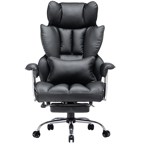 Efomao bürostuhl,PU Leder bürostuhl ergonomisch,schreibtischstuhl,Office Chair 150KG,Verstellbarer Drehstuhl mit Fußstütze und Lendenwirbelstütze,Stuhl schwarz von Efomao