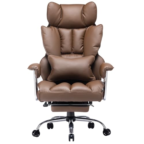 Efomao bürostuhl,PU Leder bürostuhl ergonomisch,schreibtischstuhl,Office Chair 150KG,Verstellbarer Drehstuhl mit Fußstütze und Lendenwirbelstütze (DE Brown) von Efomao