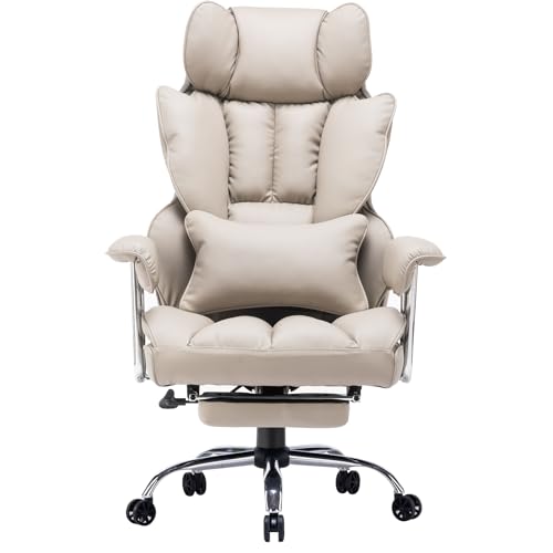 Efomao bürostuhl,PU Leder bürostuhl ergonomisch,schreibtischstuhl,Office Chair 150KG,Verstellbarer Drehstuhl mit Fußstütze und Lendenwirbelstütze,Grauer Stuhl von Efomao