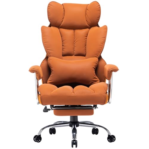 Efomao bürostuhl,PU Leder bürostuhl ergonomisch,schreibtischstuhl,Office Chair 150KG,Verstellbarer Drehstuhl mit Fußstütze und Lendenwirbelstütze,Stuhl Orange von Efomao