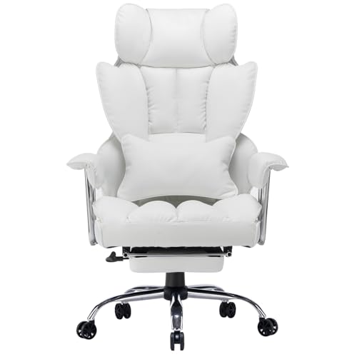Efomao bürostuhl,PU Leder bürostuhl ergonomisch,schreibtischstuhl,Office Chair 150KG,Verstellbarer Drehstuhl mit Fußstütze und Lendenwirbelstütze,Stuhl Weißer von Efomao