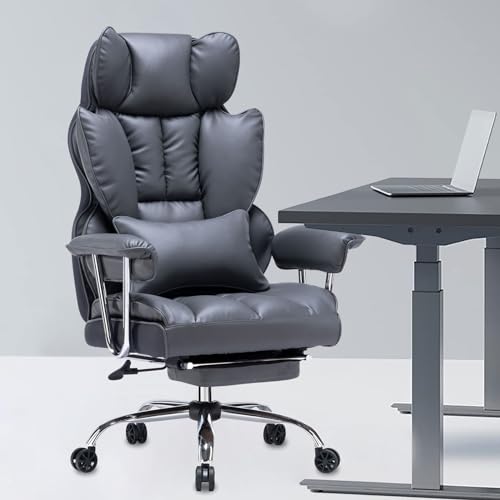 Efomao bürostuhl,PU Leder bürostuhl ergonomisch,schreibtischstuhl,Office Chair 200KG,Verstellbarer Drehstuhl mit Fußstütze und Lendenwirbelstütze von Efomao