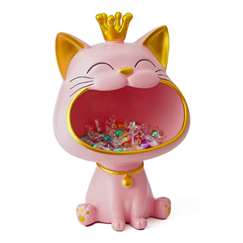 Efugadeng Lachende Katze Statue Figuren Lagerung Box，Katze Schmuck Schlüssel Aufbewahrungsbox，Schmuck Tablett, Große Katzen-Skulptur-Statuegeeignet für Zuhause, Büro-Dekoration (Rosa) von Efugadeng