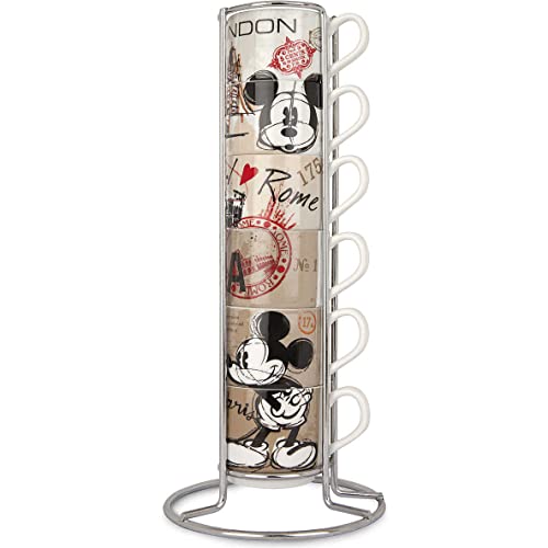 Egan, Porzellan, Set 6 Kaffeetassen Stapelbar Mickey Mouse In The City mit Mettallgestell, mehrfarbig, PWM02I/6XY von Egan