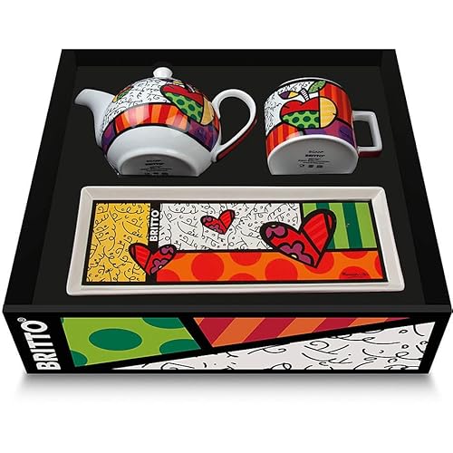 Egan Set Teekanne, Cappuccino Tasse und Tablett, Kollektion Britto Icons. Artikel aus mehrfarbigem Porzellan. Die Referenz ist PBTSET/1ME von Egan