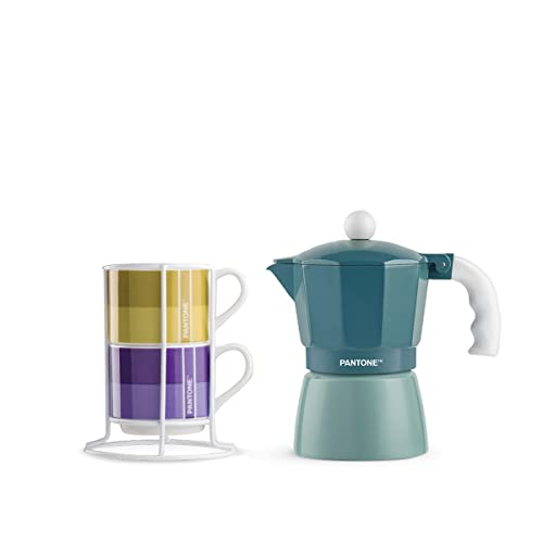 Egan Set mit 2 Kaffeetassen Impil. mit Metalrack Pantone Linear + Moka Blau 3 Tassen von Egan