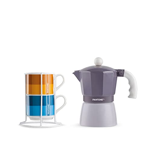 Egan Set mit 2 Kaffeetassen Impil. mit Metalrack Pantone Linear + Moka Violett 3 Tassen von Egan