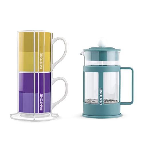 Egan Set mit 2 Mug Impil. mit Metalrack Pantone Linear + French Press Blau 600 ml von Egan