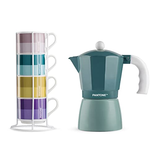 Egan Set mit 4 Kaffeetassen Impil. mit Metalrack Pantone Linear + Moka Blau 6 Tassen, PTCUP/6BE von Egan