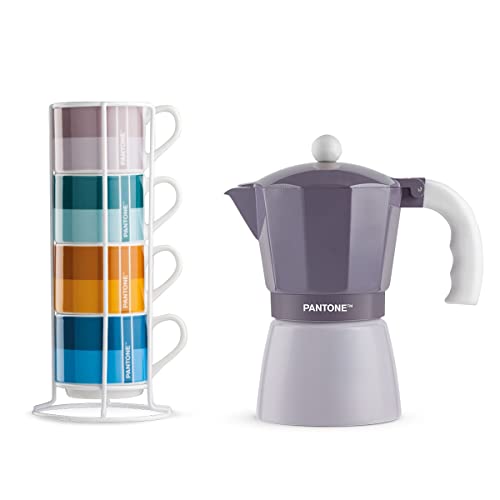 Egan Set mit 4 Kaffeetassen Impil. mit Metalrack Pantone Linear + Moka Violett 6 Tassen von Egan