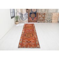 Vintage Teppich 90x300, Handgefertigter Teppichläufer, Handgefertigter Läufer, Teppichteppich, 5257 von EgeRug