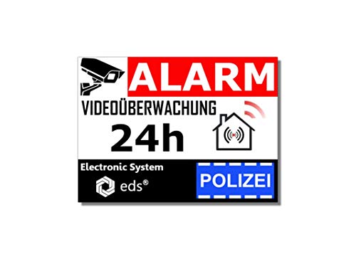 Alarm Aufkleber Videoüberwachung 24H – Polizei Stil 8x6 cm Weißer Hintergrund – Set 8 Abschreckende Sticker | UV-, Regen- & Kratzfest | Sicherheit Haus, Garage, Büro, Fenster, Türen von Egero