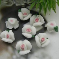 10 Stk | 12 Mm Rose Blume Keramik Weiß/Pink Mitte von EggcellentCraftStore