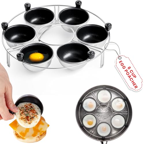 Eggssentials Eier-Pochierer | Edelstahl | 6 pochierte Eier Maker Becher PFOA-frei Antihaft | 22,9 cm Durchmesser Ei Dampfgarer Rack passend für viele Größen Pfannen Pfannen ... von Eggssentials