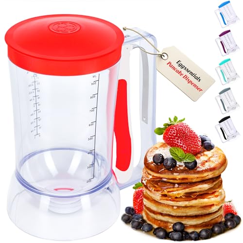Eggssentials Pfannkuchenteigspender - Teigspender mit Quetschgriff für Cupcakes - Pfannkuchen - Kekskuchen - Waffeln - und Kekstrennung von Eggssentials