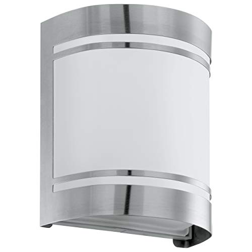 EGLO Außen-Wandlampe Cerno, 1 flammige Außenleuchte, Wandleuchte aus Edelstahl, Farbe: Silber, weiß, Glas: Weiß, satiniert, Fassung: E27, IP44 von EGLO