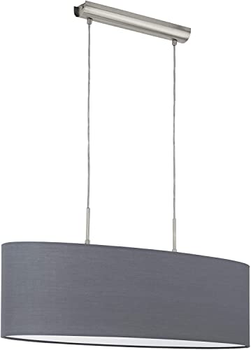 EGLO Hängelampe Pasteri, 1 flammige Textil Pendelleuchte, ovale Hängeleuchte aus Metall in Silber mit Lampenschirm in Grau, E27 Fassung, 75 cm von EGLO