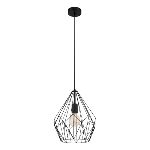 EGLO Pendellampe Carlton, 1 flammige Vintage Pendelleuchte, Retro Hängelampe aus Stahl, Farbe: Schwarz, Fassung: E27 von EGLO