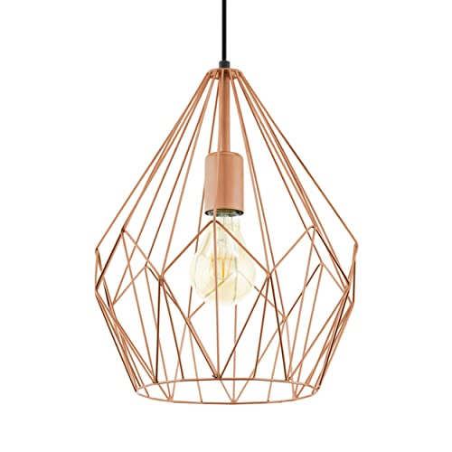 EGLO Pendelleuchte Carlton, 1 flammige Vintage Esszimmerlampe, Retro Hängelampe aus Metall in Kupfer, E27 Fassung von EGLO