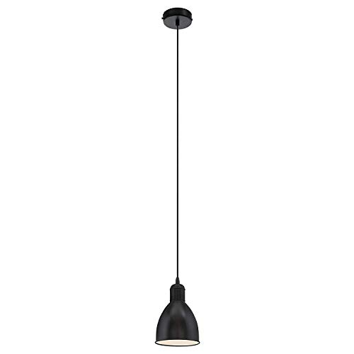 EGLO Pendellampe Priddy, 1 flammige Vintage Pendelleuchte im Industrial Design, Retro Hängelampe aus Stahl, Farbe: Schwarz, weiß, Fassung: E27 von EGLO