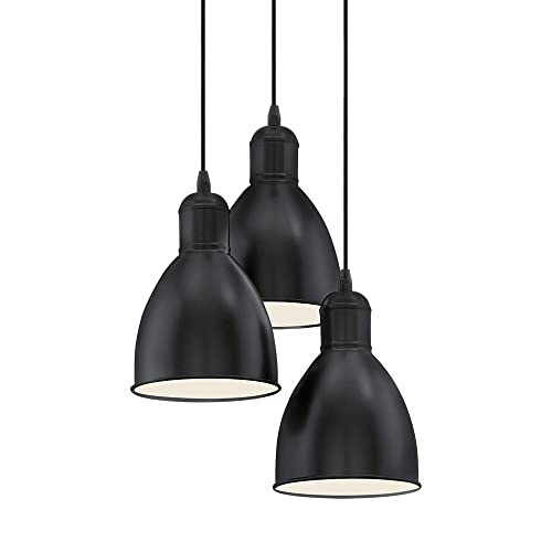 EGLO Pendellampe Priddy, 3 flammige Vintage Pendelleuchte im Industrial Design, Retro Hängelampe aus Stahl, Farbe: Schwarz, weiß, Fassung: E27 von EGLO