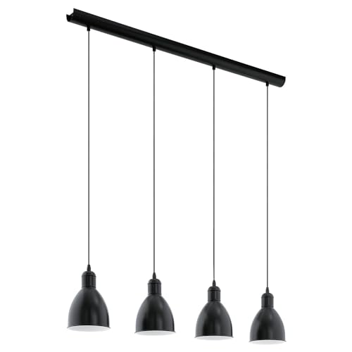 EGLO Pendellampe Priddy, 4 flammige Vintage Pendelleuchte im Industrial Design, Retro Hängelampe aus Stahl, Farbe: Schwarz, weiß, Fassung: E27 EGLO Pendellampe Priddy, 4 flammige Vintage Pendelleuchte im Industrial Design, Retro Hängelampe aus Stahl, Farbe: Schwarz, weiß, Fassung: E27 von EGLO