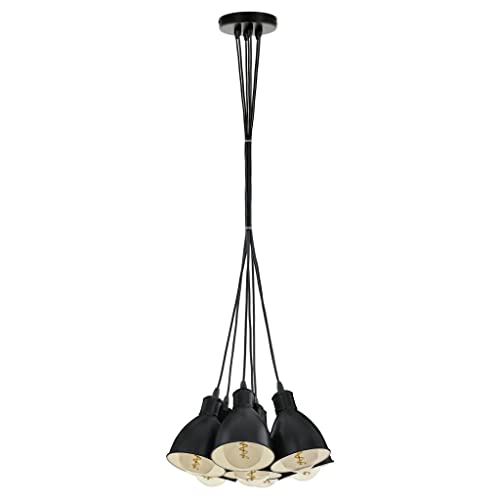 EGLO Pendellampe Priddy, 7 flammige Vintage Pendelleuchte im Industrial Design, Retro Hängelampe aus Stahl, Farbe: Schwarz, weiß, Fassung: E27 EGLO Pendellampe Priddy, 7 flammige Vintage Pendelleuchte im Industrial Design, Retro Hängelampe aus Stahl, Farbe: Schwarz, weiß, Fassung: E27 von EGLO