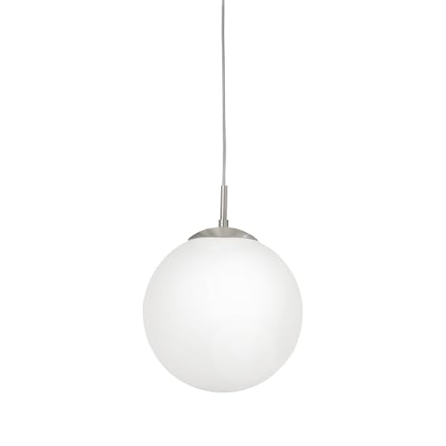 EGLO Pendelleuchte Rondo, 1 flammige Esszimmerlampe, Hängelampe aus Metall in Silber und Glas in opal-matt weiß, E27 Fassung, Ø 25 cm EGLO Pendelleuchte Rondo, 1 flammige Esszimmerlampe, Hängelampe aus Metall in Silber und Glas in opal-matt weiß, E27 Fassung, Ø 25 cm von EGLO