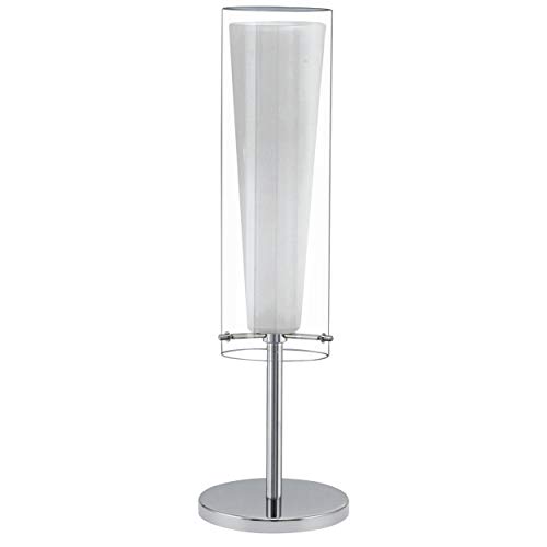 EGLO Tischlampe Pinto, 1 flammige Tischleuchte, Nachttischlampe aus Stahl, Farbe: Chrom, Glas: klar, opal matt, weiß, Fassung: E27, inkl. Schalter von EGLO