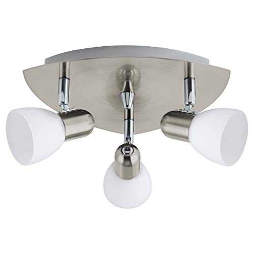 EGLO Deckenlampe Enea, 3 flammige Deckenleuchte, Deckenstrahler aus Metall in Nickel-Matt, satiniertes Glas in Weiß, Wohnzimmerlampe, Spots mit E14 Fassung EGLO Deckenlampe Enea, 3 flammige Deckenleuchte, Deckenstrahler aus Metall in Nickel-Matt, satiniertes Glas in Weiß, Wohnzimmerlampe, Spots mit E14 Fassung von EGLO