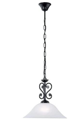 EGLO Pendelleuchte Murcia, 1 flammige Hängelampe Vintage, Rustikal, Hängeleuchte aus Stahl in Schwarz, Alabaster-Glas in Weiß, Esstischlampe, Wohnzimmerlampe hängend mit E27 Fassung EGLO Pendelleuchte Murcia, 1 flammige Hängelampe Vintage, Rustikal, Hängeleuchte aus Stahl in Schwarz, Alabaster-Glas in Weiß, Esstischlampe, Wohnzimmerlampe hängend mit E27 Fassung von EGLO