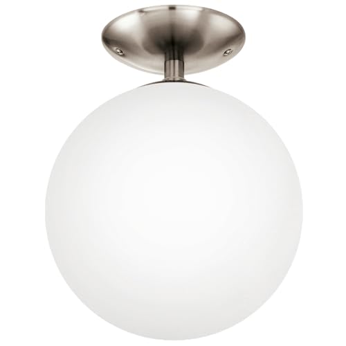 EGLO Deckenlampe Rondo, runde Deckenleuchte, Deckenbeleuchtung Glaskugel, Kugel Lampe Wohnzimmer aus Metall in Silber und Glas in Opal matt weiß, E27 Fassung von EGLO