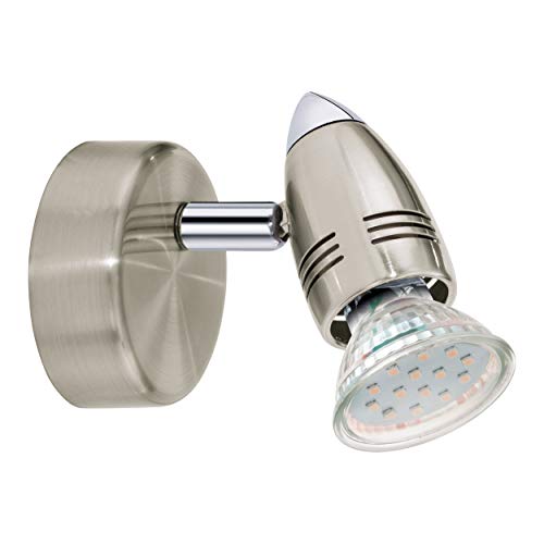 EGLO LED Wandlampe Magnum LED, Wandleuchte, Wandstrahler aus Metall, Wohnzimmerlampe in Nickel-Matt, Chrom, Spot inkl. GU10 Leuchtmittel, warmweiß von EGLO
