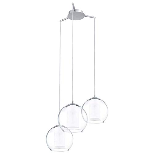 EGLO Pendelleuchte Bolsano, 3 flammige Hängelampe, Hängeleuchte aus Stahl und Glas in Chrom, Weiß, Klar, Esstischlampe, Wohnzimmerlampe hängend mit E27 Fassung EGLO Pendelleuchte Bolsano, 3 flammige Hängelampe, Hängeleuchte aus Stahl und Glas in Chrom, Weiß, Klar, Esstischlampe, Wohnzimmerlampe hängend mit E27 Fassung von EGLO