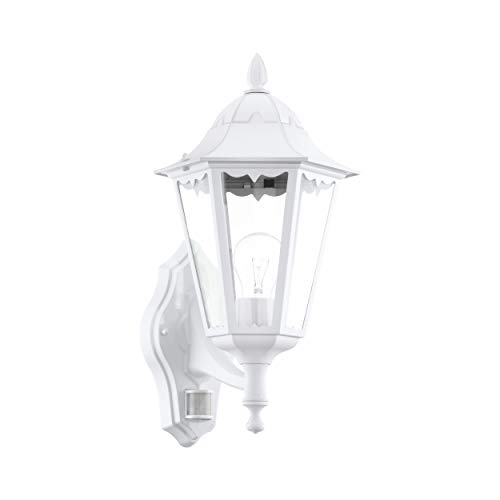 EGLO Außen-Wandlampe Navedo, 1 flammige Außenleuchte inkl. Bewegungsmelder, Sensor-Wandleuchte aus Aluguss und Glas, Farbe: Weiß, Fassung: E27, IP44 von EGLO