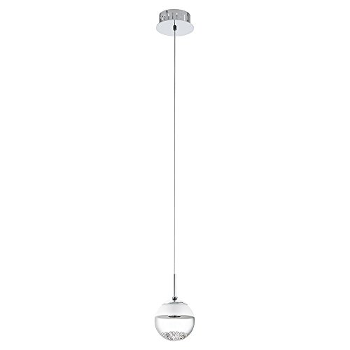 EGLO LED Pendelleuchte Montefio 1, 1 flammige Hängelampe, Pendellampe aus Metall, Glas und Kristall, Hängeleuchte in Chromfarben, Weiß, LED Esstischlampe warmweiß von EGLO