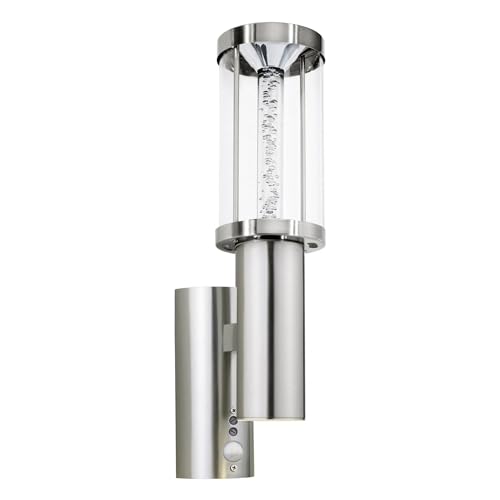 EGLO LED Außen-Wandlampe Trono Stick, 2 flammige Außenleuchte inkl. Bewegungsmelder, Sensor-Wandleuchte aus Edelstahl, Glas und Kunststoff, Silber, GU10 Fassung, IP44 von EGLO